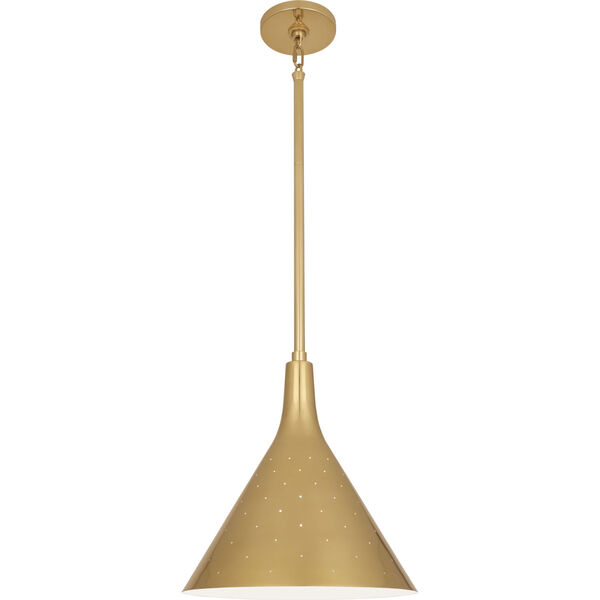 Pierce Modern Brass One-Light Pendant With Perforated Metal Shade, image 1