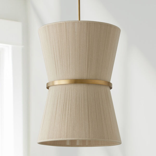 Cecilia Bleached Natural Rope and Patinaed Brass Six-Light Tapered String Foyer, image 2