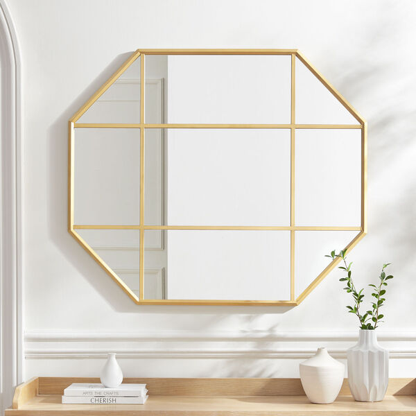 Gold Metal and Glass Windowpane Mirror, image 1