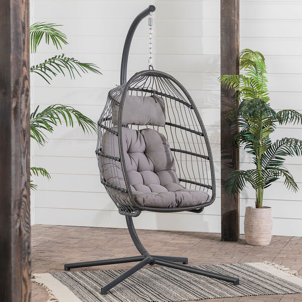 Gray Outdoor Swing Egg Chair with Stand, image 7