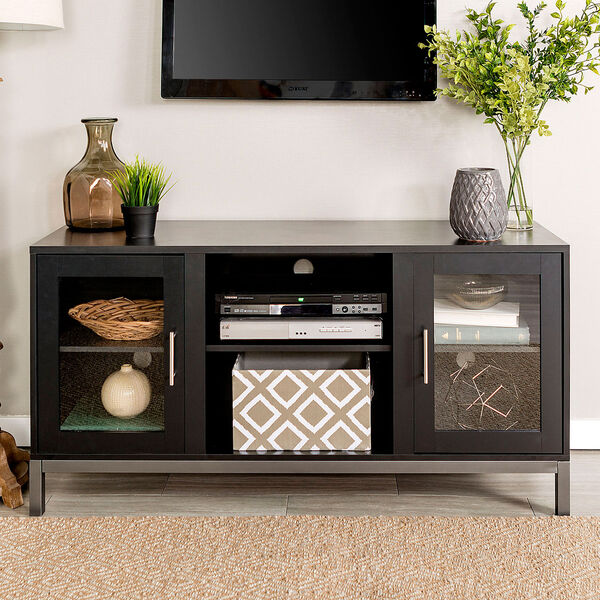 52-Inch Avenue Wood TV Console with Metal Legs - Black, image 1