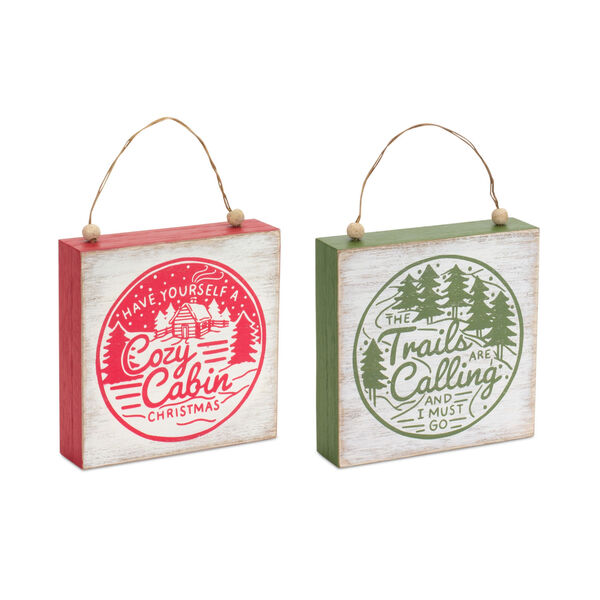 Green Cabin and Trails Sign Novelty Ornament, Set of Four, image 1