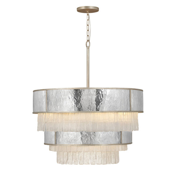Reverie Champagne Gold 12-Light Chandelier with Hammered Stainless Steel Shade, image 1