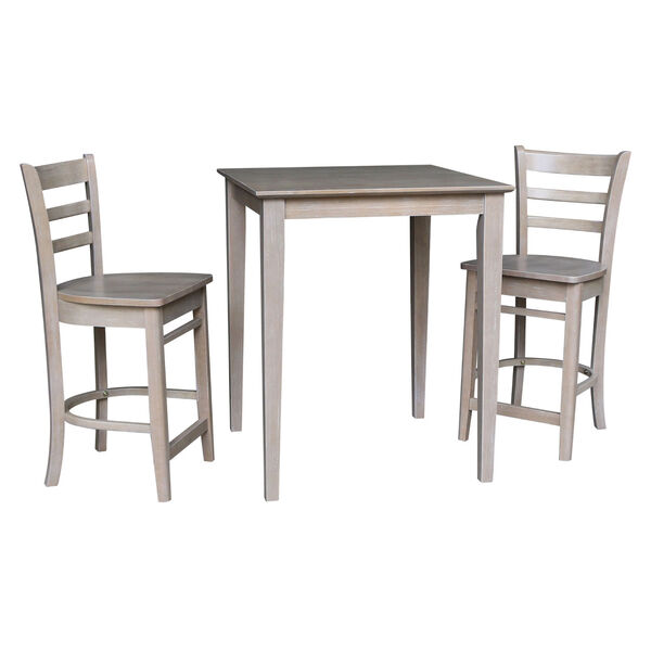 Washed Gray Taupe 30-Inch Counter Height Table with Two Counter Stool, Three-Piece, image 2