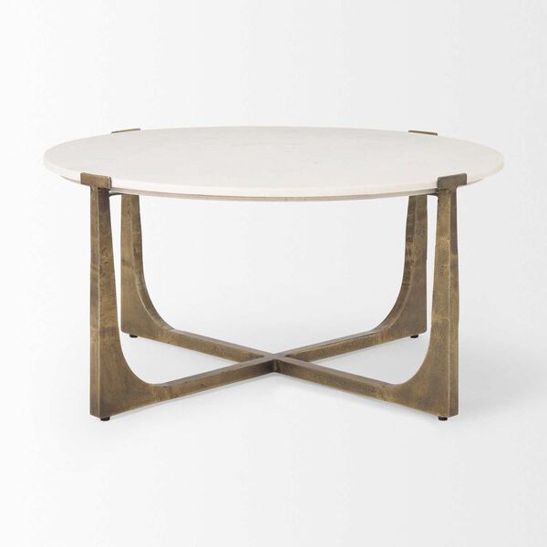 Atticus Marble and Antiqued Gold Metal Coffee Table, image 2