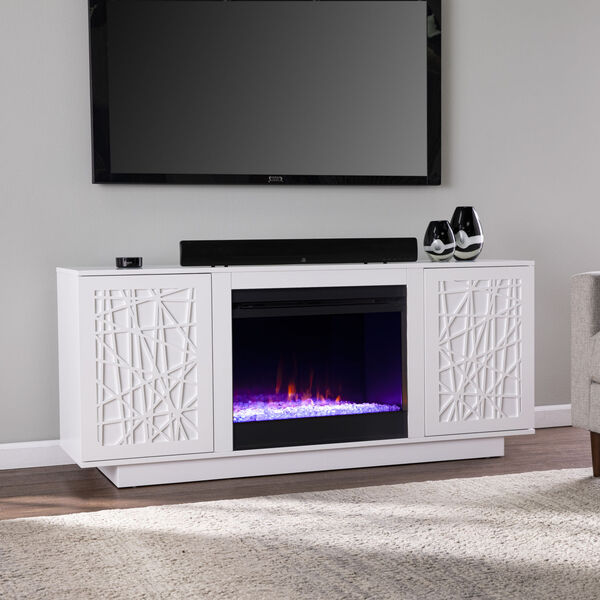 Delgrave White Color Changing Electric Fireplace with Media Storage, image 3