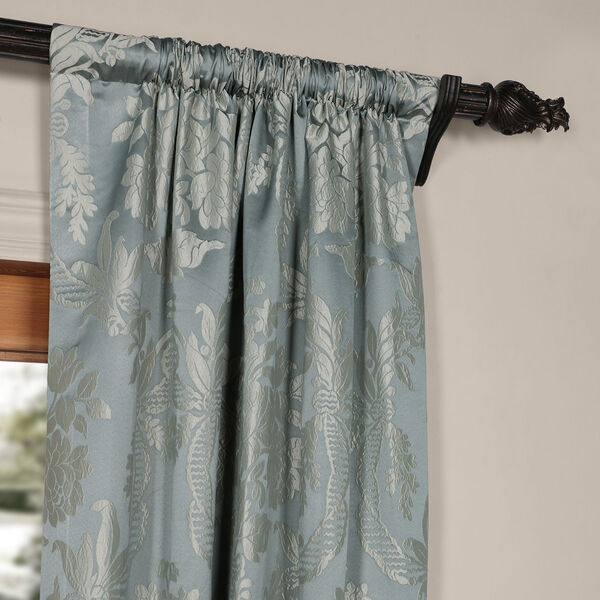 Magdelena Steel Blue and Silver 50 x 84-Inch Faux Silk Jacquard Curtain, image 3