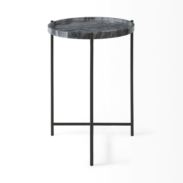 Stella Gray and Black Round Marble Top End Table, image 5