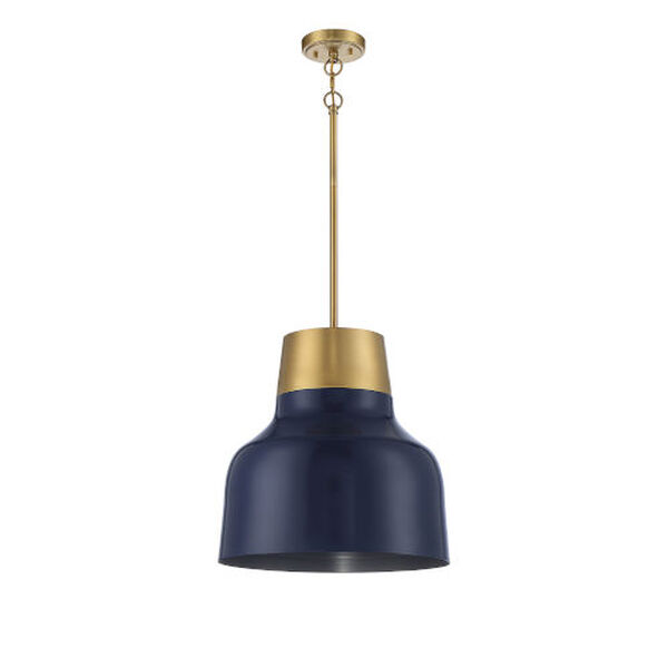 Chelsea Navy Blue and Natural Brass 17-Inch One-Light Pendant, image 2