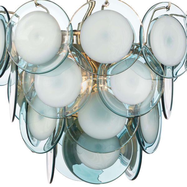 Modern Glamour Natural Brass and Aqua Four-Light Chandelier, image 3