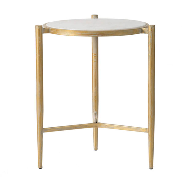 Gold Gold and White Marble End Table, image 2