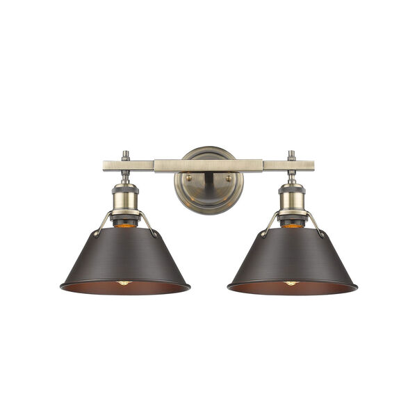 Orwell Aged Brass Two-Light Bath Vanity with Rubbed Bronze Shades, image 2