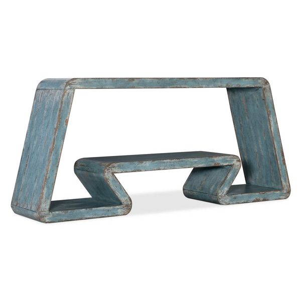 Commerce and Market Heavily Distressed Blue Inside Track Console Table, image 1