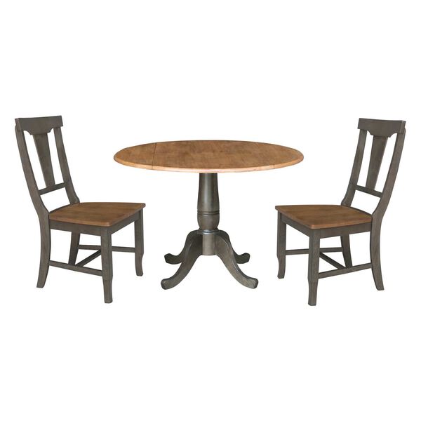 Hickory Washed Coal Dual Drop Dining Table with Two Panel Back Chairs, image 1