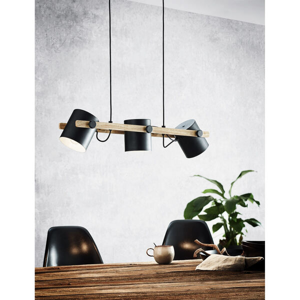 Hornwood Black and Natural Three-Light Pendant with Black Exterior and White Interior Metal Shade, image 2