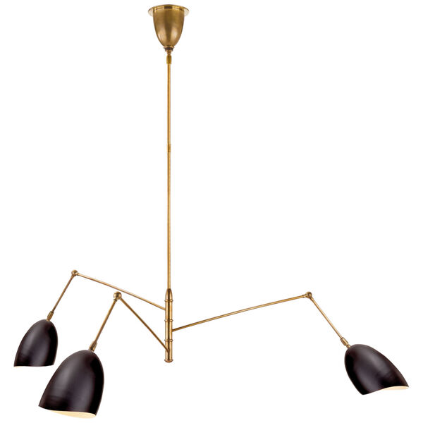 Sommerard Large Triple Arm Chandelier in Hand-Rubbed Antique Brass and Black by AERIN, image 1