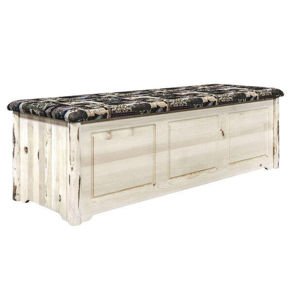 Montana Clear Lacquer Large Blanket Chest with Woodland Upholstery, image 1