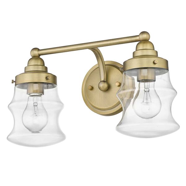 Keal Antique Brass Two-Light Bath Vanity with Clear Glass, image 4