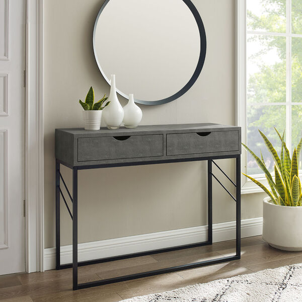 Grey and Black Console Table with Two-Drawers, image 3