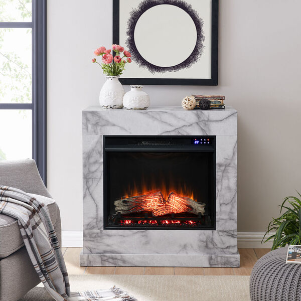 Dendale White Faux Marble Faux Marble Electric Fireplace, image 1