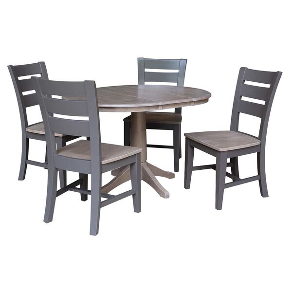 Parawood I Washed Gray Clay Taupe 36-Inch  Round Extension Dining Table with Four Chairs, image 3
