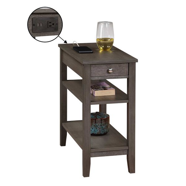 Gray American Heritage One Drawer Chairside End Table with Charging Station and Shelves, image 7