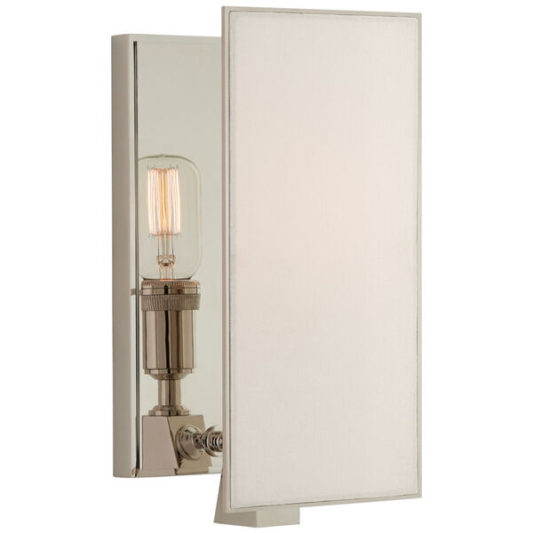 Albertine Small Sconce in Polished Nickel with Linen Diffuser by Thomas O'Brien, image 1