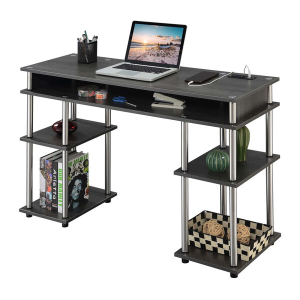 Designs2Go Charcoal Gray Student Desk with Charging Station, image 2