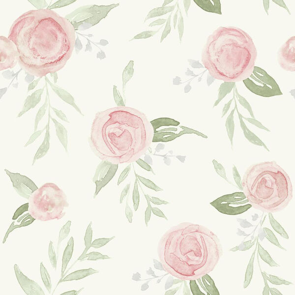 Watercolor Roses Coral Wallpaper - SAMPLE SWATCH ONLY, image 1