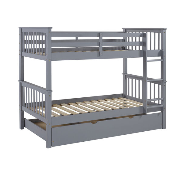 Solid Wood Twin Bunk Bed with Trundle Bed - Grey, image 3