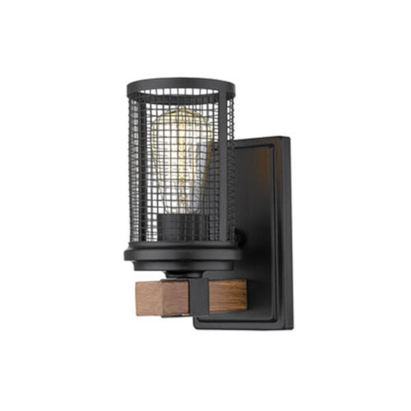 Finn Matte Black and Wood Grain One-Light Wall Sconce, image 1