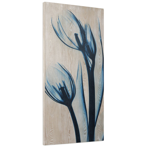 Blue Tulips II Giclee Printed on Hand Finished Ash Wood Wall Art, image 3
