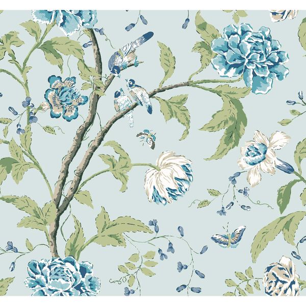 Teahouse Floral Light Blue Wallpaper, image 2