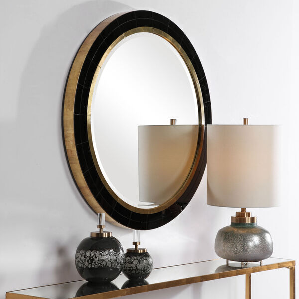 Nayla Black Tiled Round Mirror, image 1