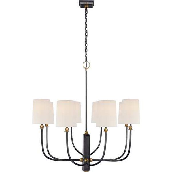 Hulton Large Chandelier in Bronze and Hand-Rubbed Antique Brass with Linen Shades by Thomas O'Brien, image 1