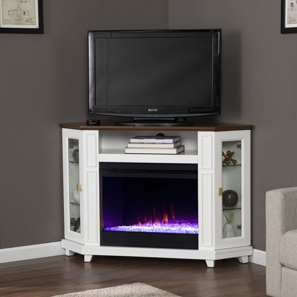 Dilvon White and brown Electric Color Changing Fireplace with Media Storage, image 4