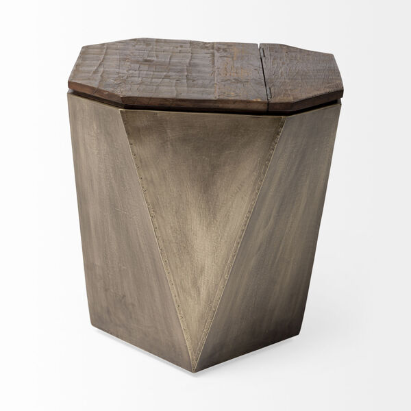 Esagono II Brass and Natural Wood Hexagonal End Table, image 2