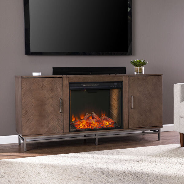 Dibbonly Brown and matte silver Alexa Smart Fireplace with Media Storage, image 1