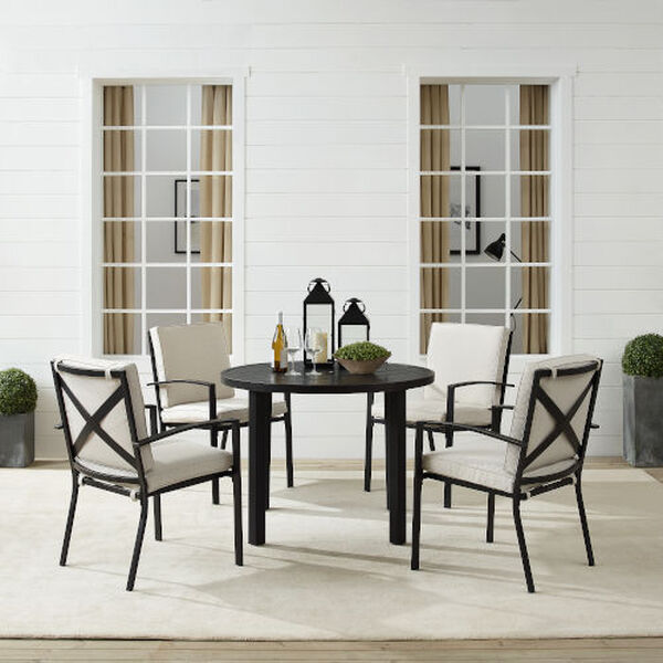 Kaplan Oatmeal and Oil Rubbed Bronze Outdoor Metal Round Dining Set, Five-Piece, image 3