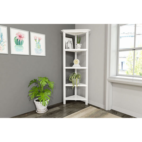 White 4-Tier Corner Bookcase, image 1