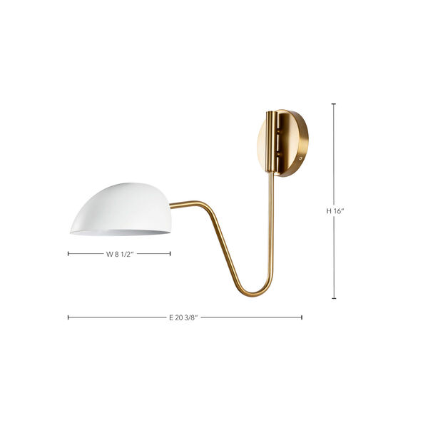 Trilby Matte White and Burnished Brass One-Light Wall Sconce, image 5