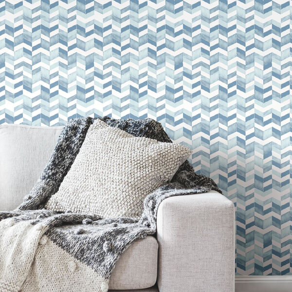 Paul Brent Watercolor Chevron Blue And White Peel And Stick Wallpaper, image 6
