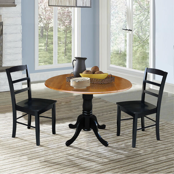 Black and Cherry 42-Inch Dual Drop Leaf Dining Table with Black Two Ladder Back Dining Chair, Three-Piece, image 2