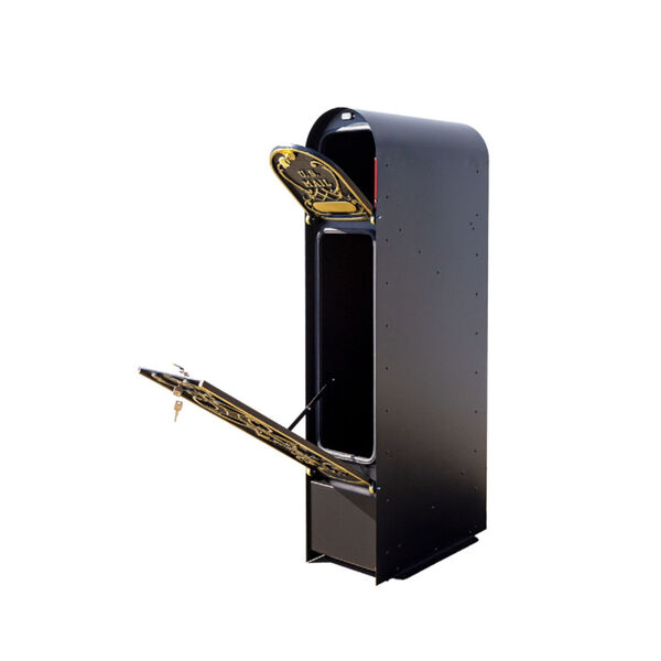 MailKeeper 150 Black and Gold 49-Inch Locking Column Mount Mailbox with Decorative Old English Design Front, image 3