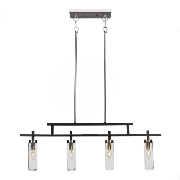Salinda Matte Black and Brushed Nickel Four-Light Island Chandelier with Clear Bubble Glass, image 1
