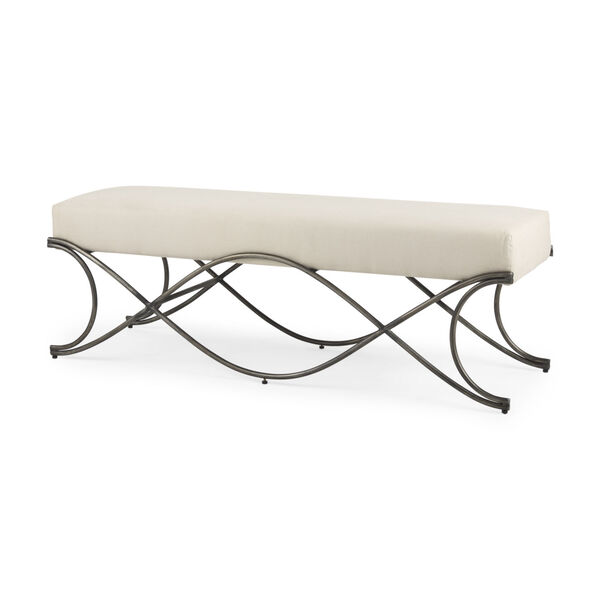 Ayla Cream and Antique Nickel Bench, image 1