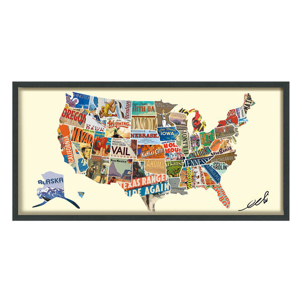 Black Framed Across America Dimensional Collage Graphic Glass Wall Art, image 2