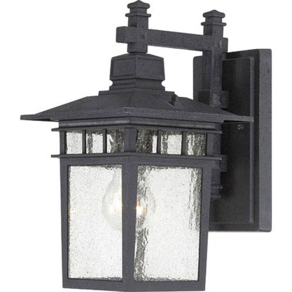 Cove Neck Textured Black Finish One Light Outdoor Wall Sconce with Clear Seeded Glass, image 1
