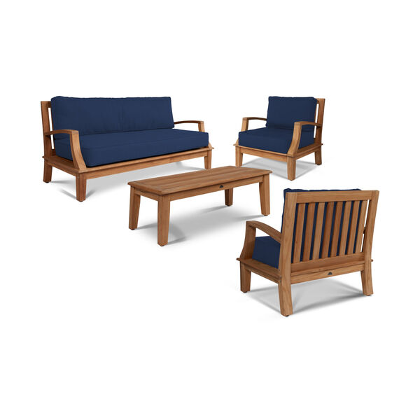 Grande Natural Teak Four-Piece Outdoor Deep Seating Setwith Sunbrella Navy Blue Cushion, image 1