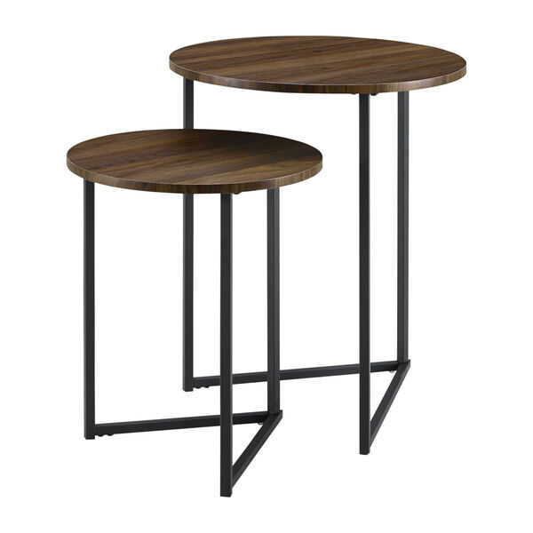 Dark Walnut and Black 20-Inch Two-Piece V-Leg Nesting Side Tables, image 5
